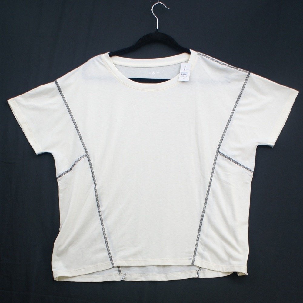 Lou & Grey Womens M Boxy Oversized Tee Cream Contrast Stitch Lyocell Stretch NWT